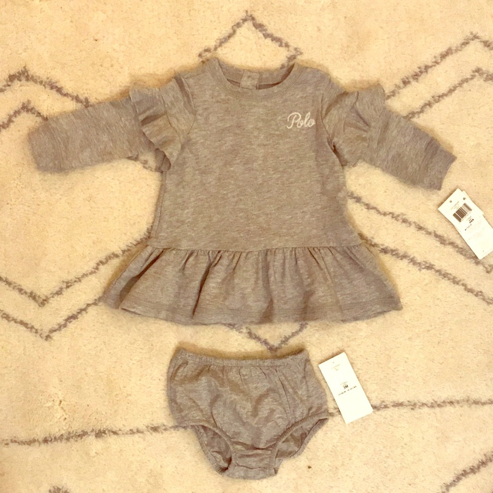 Grey cotton polo dress and bloomers